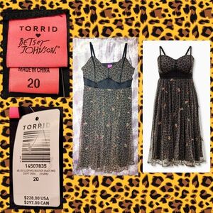 Torrid brand Betsey Johnson Black Leopard Bustier Mesh Skater Midi Dress Sz 20